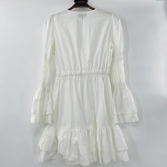 Intermix White Bennet Smocked Sleeve Short Tiered Ruffle Dress Tie Front Sz Sm - Picture 11 of 12